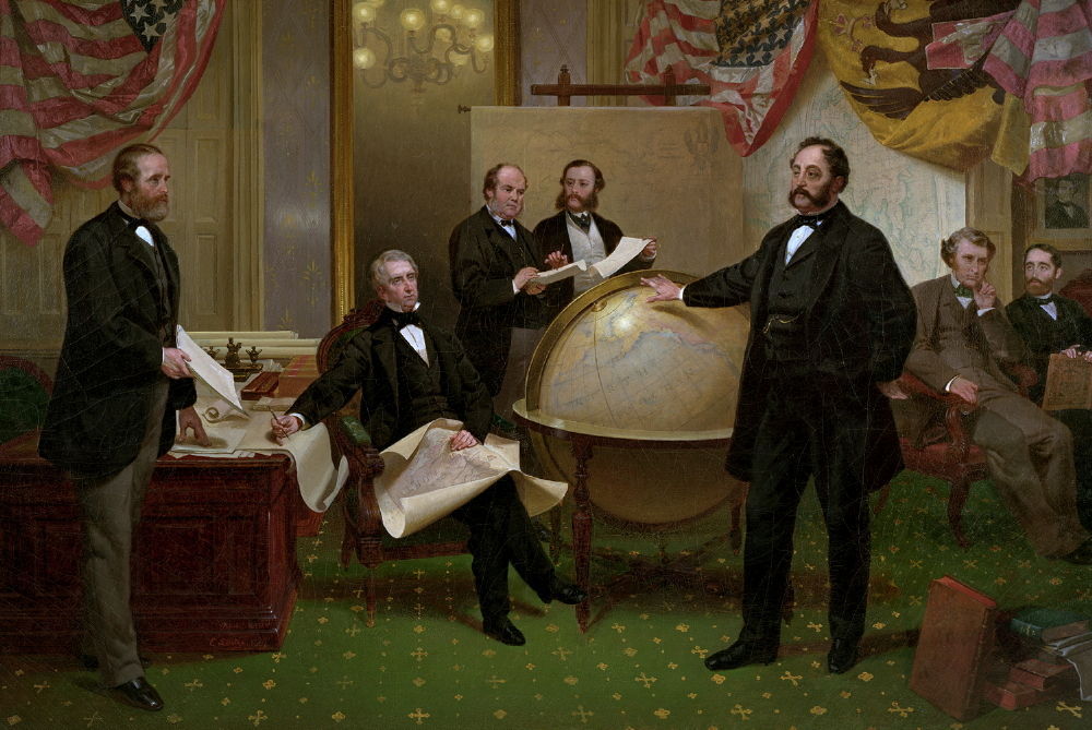 Cuadro de Emanuel Leutze: Seward y Stoeckl, con sus ayudantes, ante el tratado de cesión de Alaska en 1867